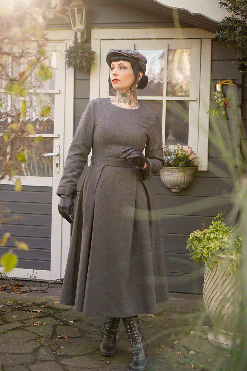 Classic Long Warm Winter Gray Wool Dress C3784