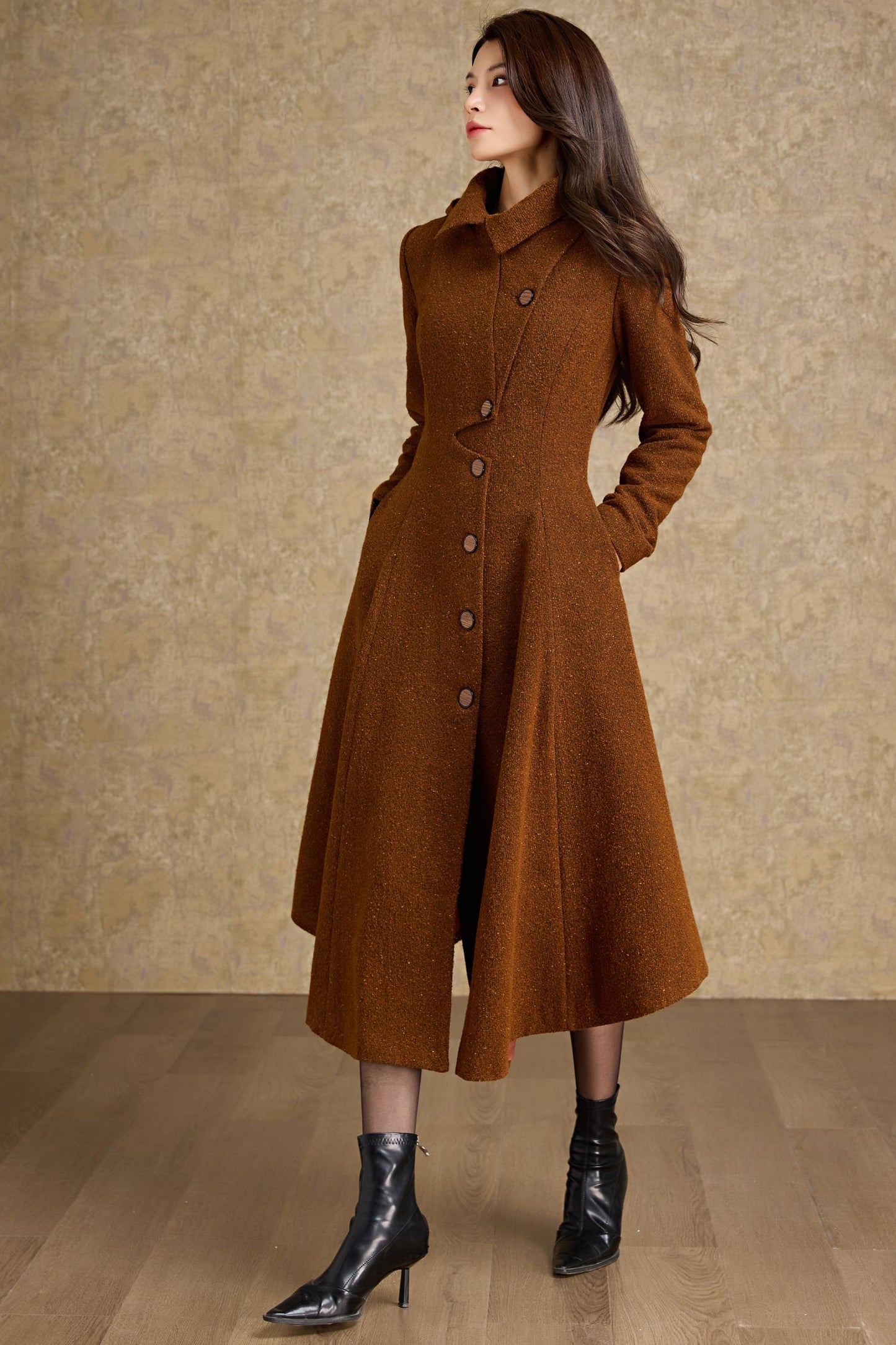 Asymmetrical hooded winter wool coat - C4475
