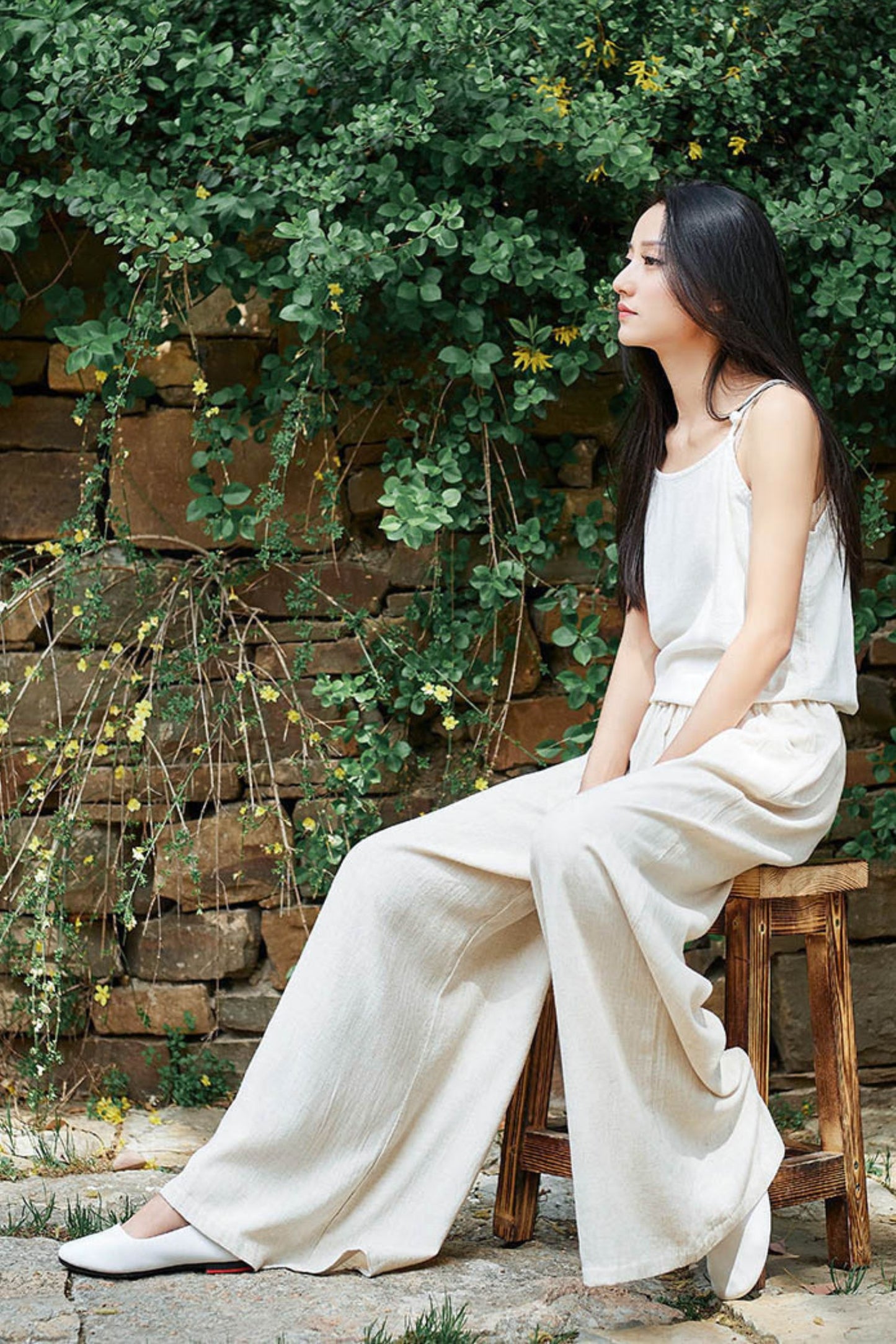 Cotton Linen Wide Leg Pants Loose Linen Straight Leg Pants C3884