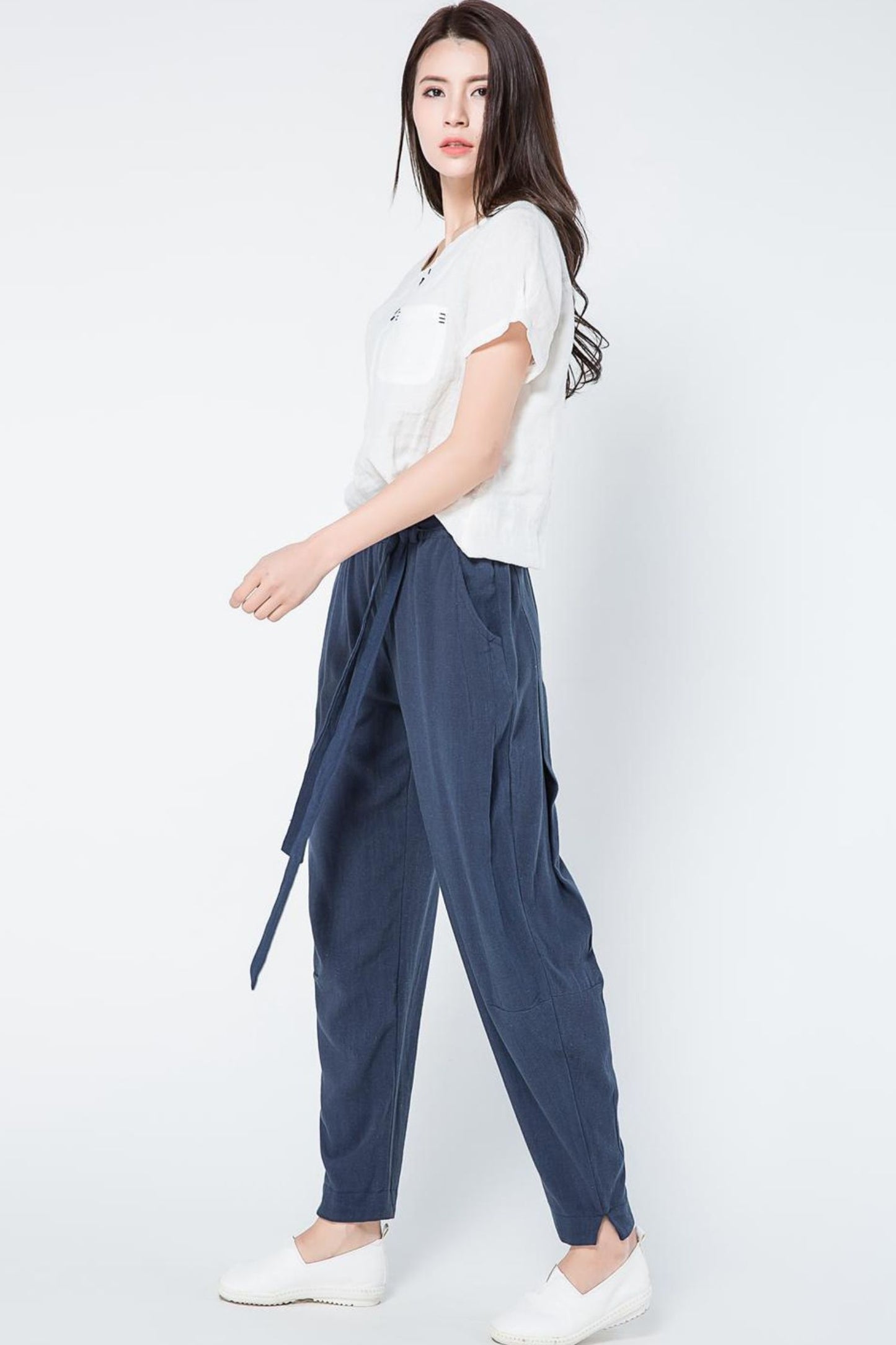 navy blue linen harem loose casual pants C1106