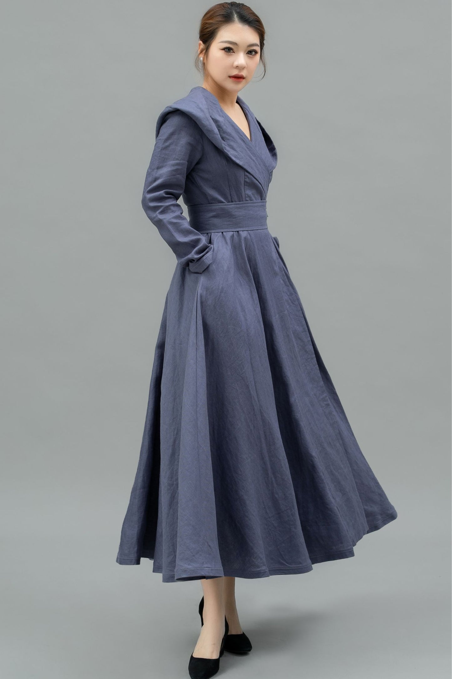 Elegant Hooded Long Linen jackets C4744