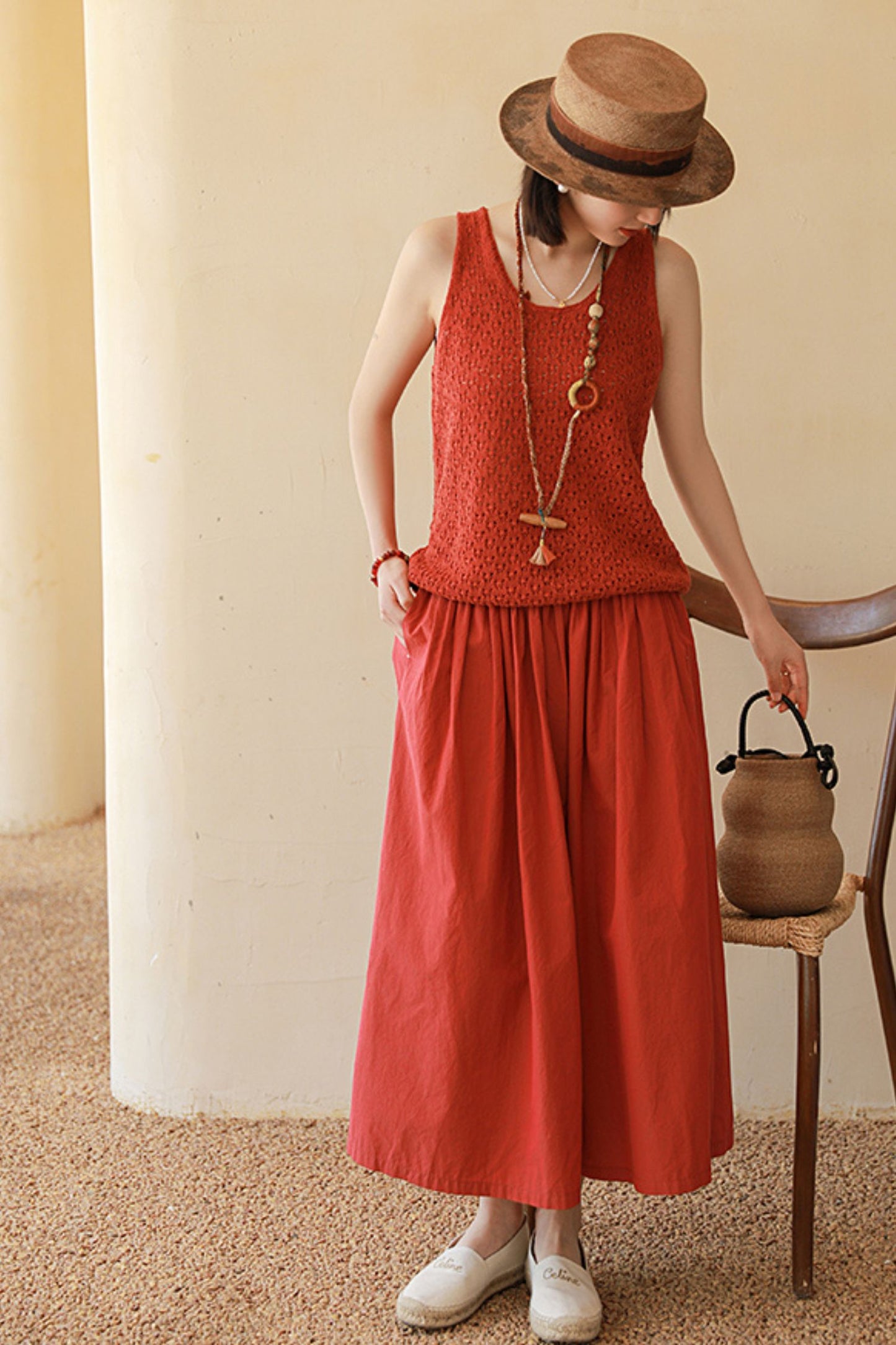 Summer new cotton half elastic waist skirt HY0006