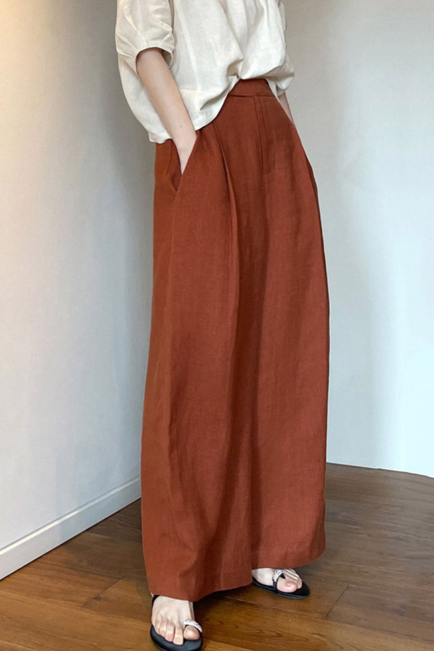 Wide Leg Linen Pants, Women's Linen Pants C3170