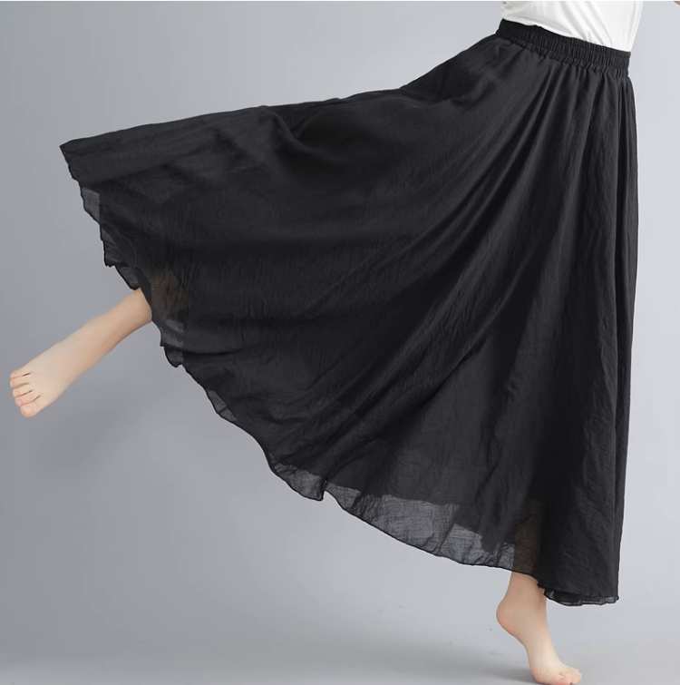 Maxi black summer linen skirt women C5023-5 (black)