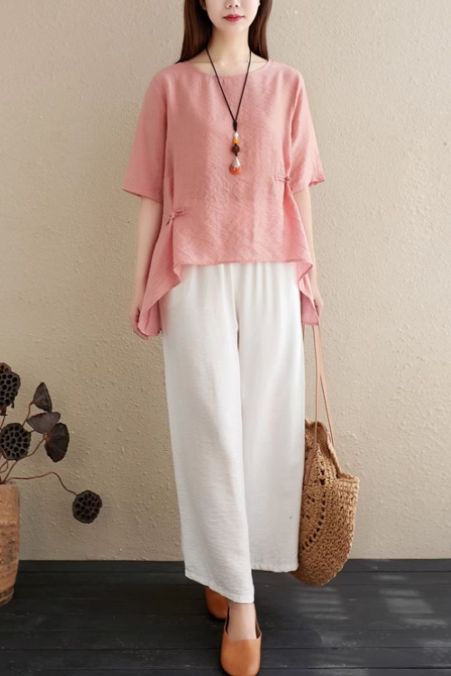 Irregular loose fitting linen blouse C5054