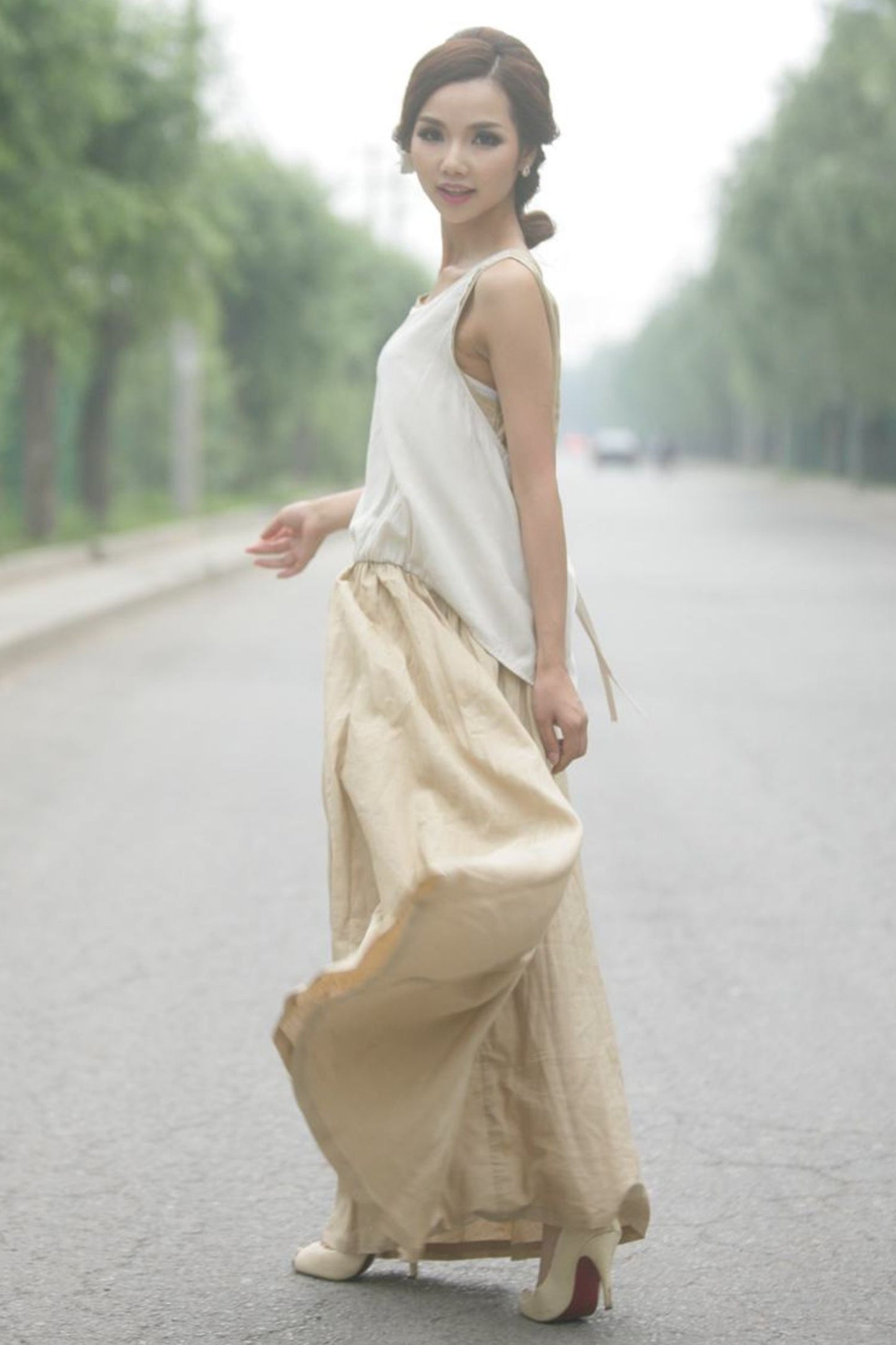 Summer casual linen sleeveless maxi dress C153