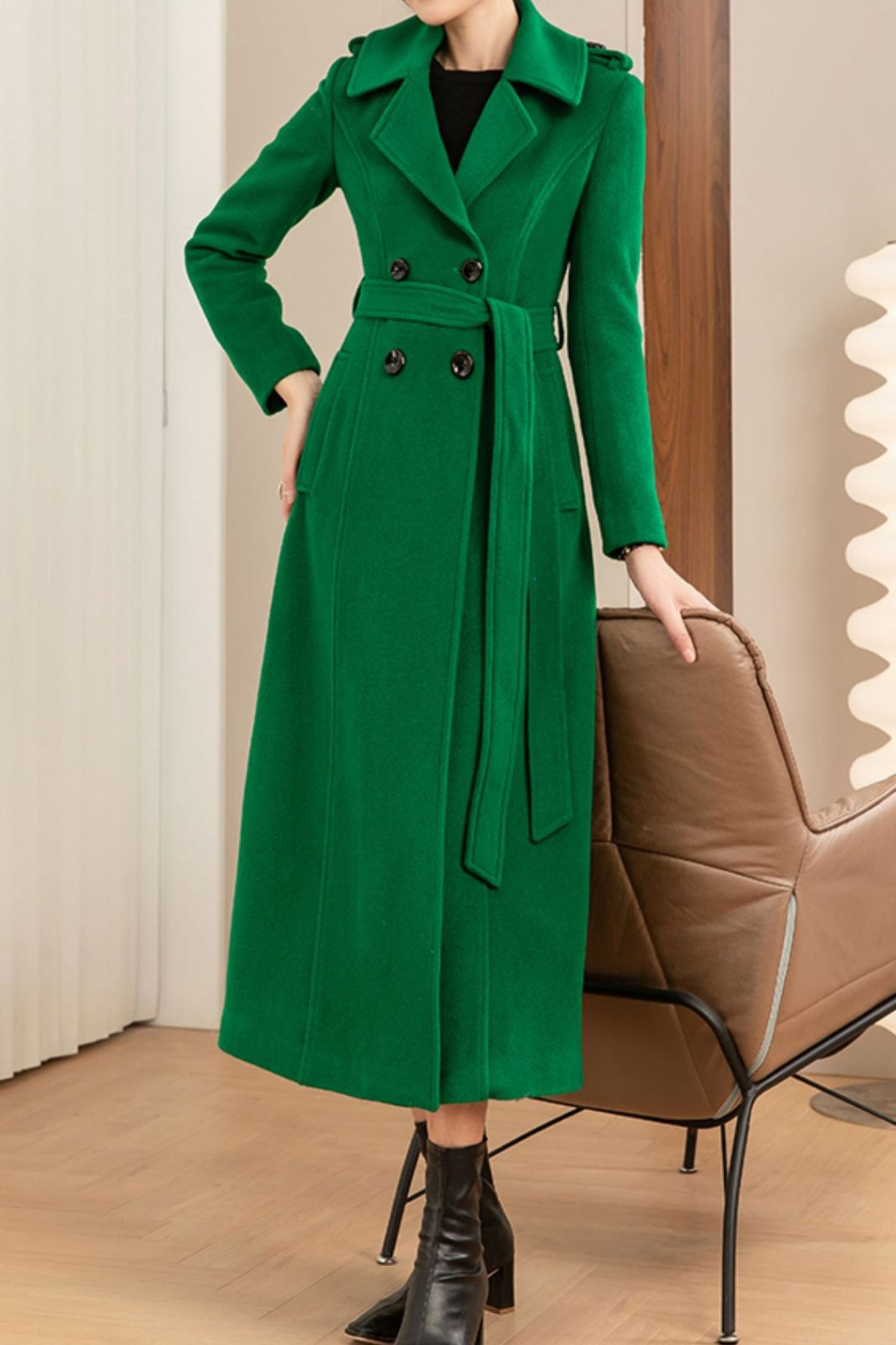 Women's winter green wool coat C4145