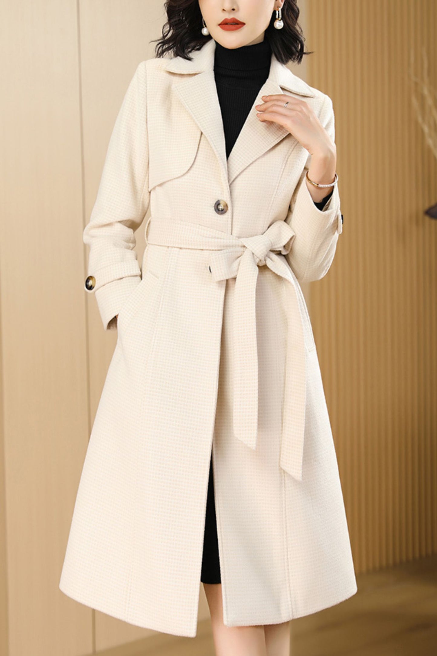 Women's Autumn and winter off white plaid coat C4218