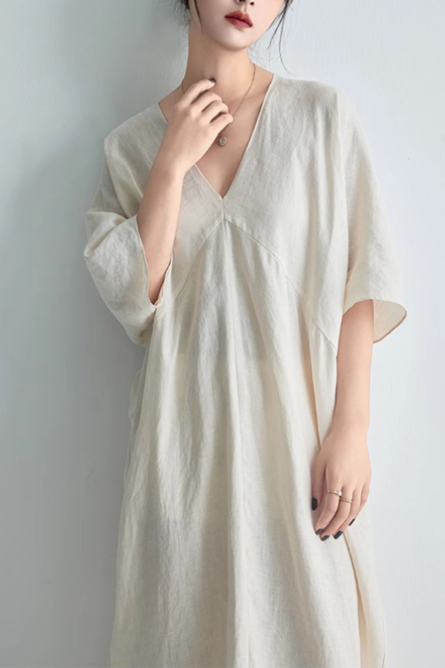 Loose fitting summer long linen dress C5063