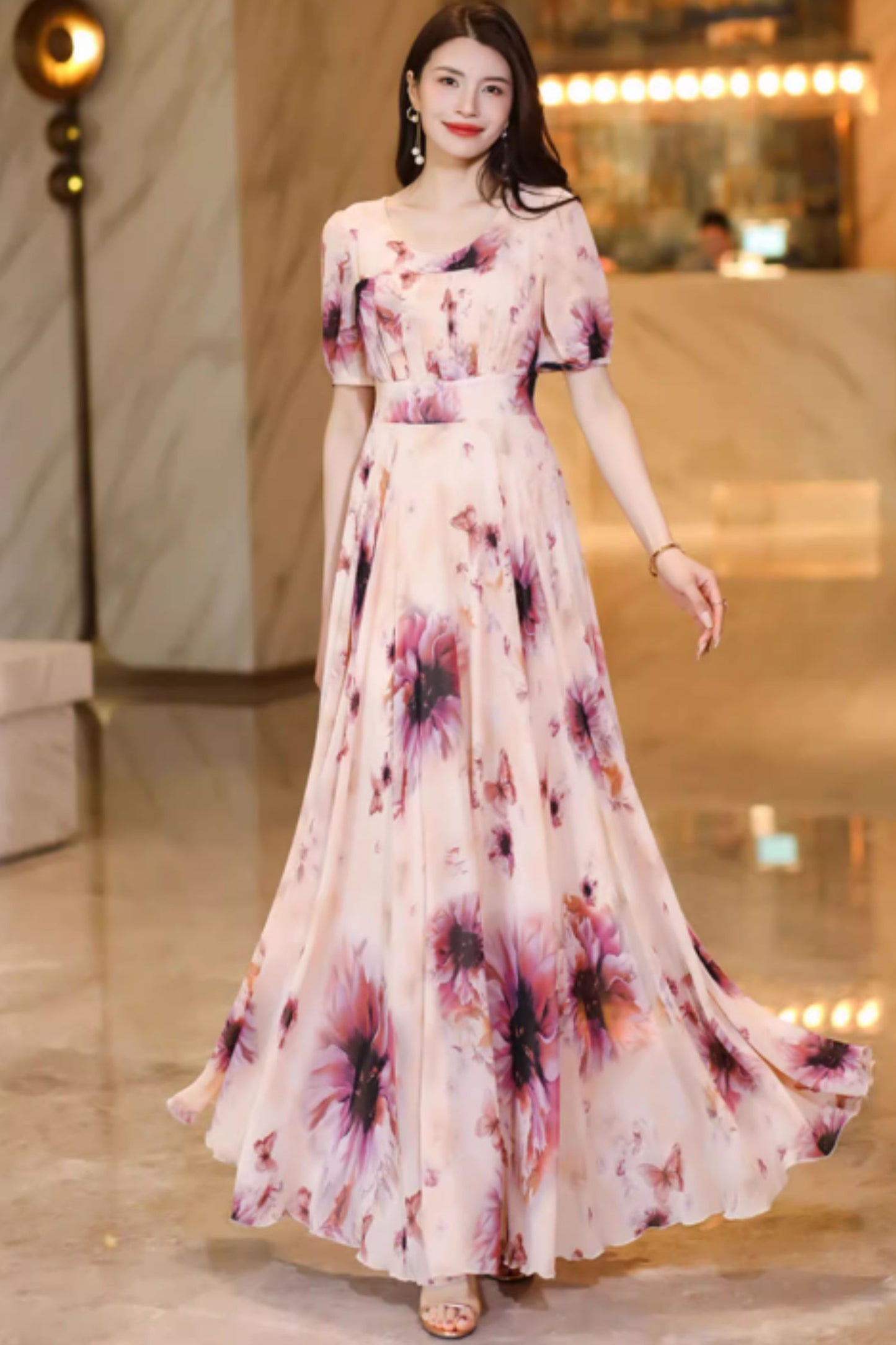 Fit and flare prom summer chiffon dress C4926