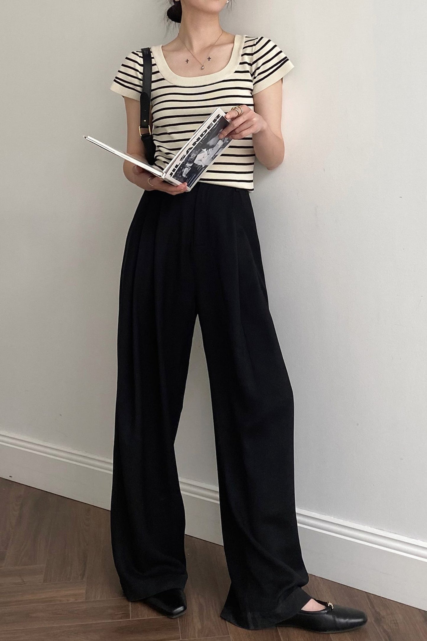 Linen wide leg high waisted pants L0618