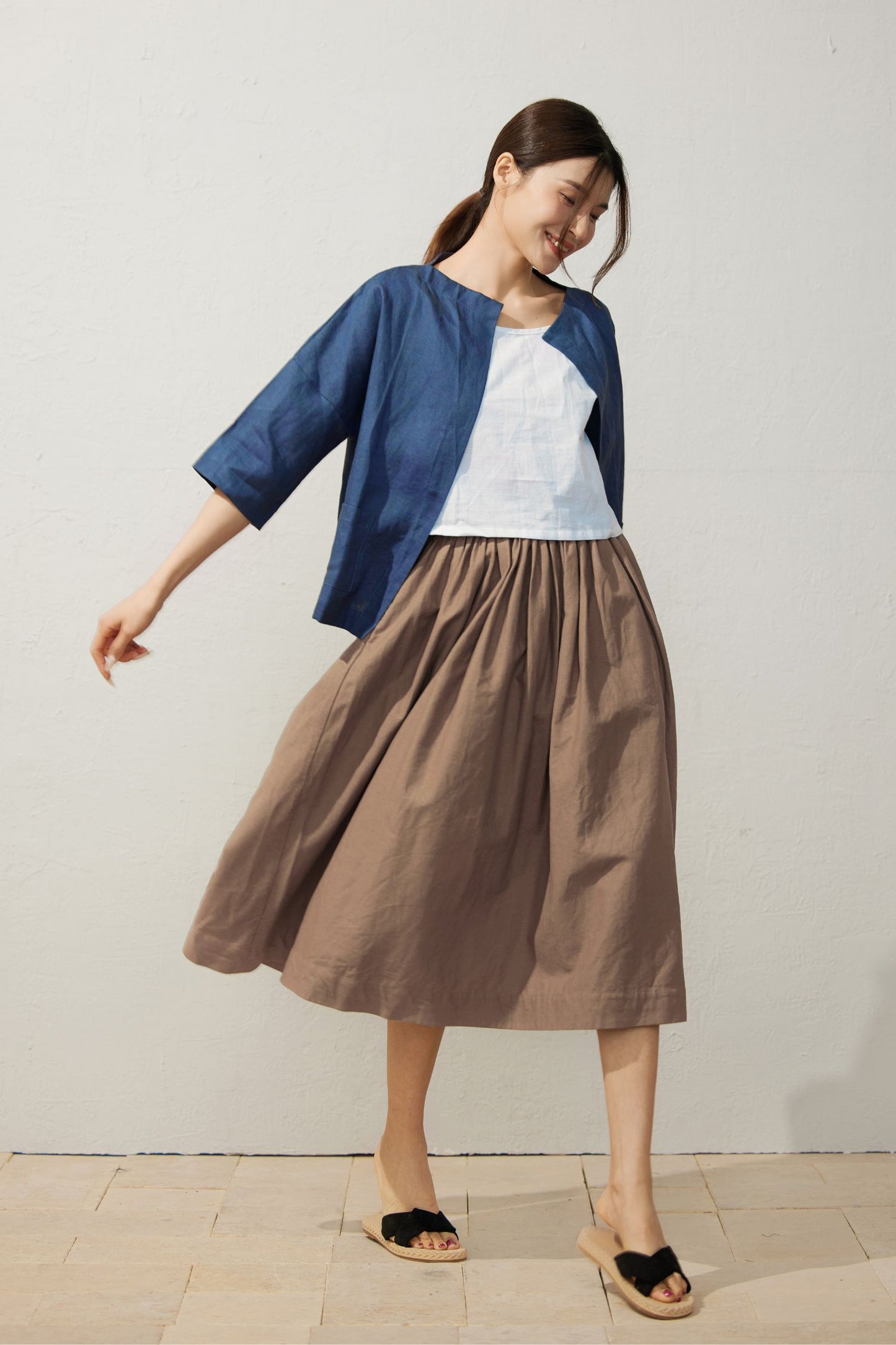 Loose fit summer Linen skirt C3943