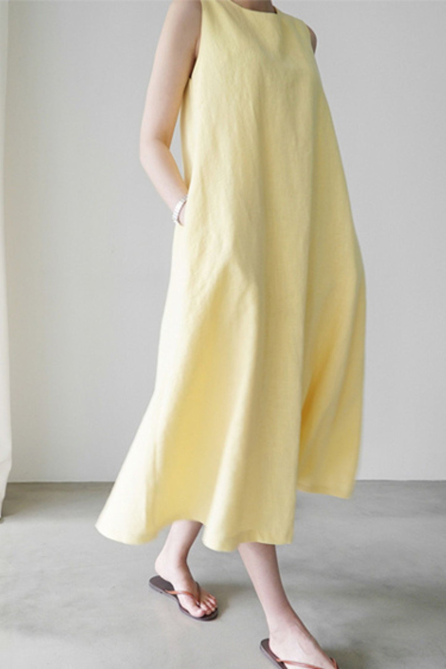 Cotton and linen sleeveless vest dress L0622