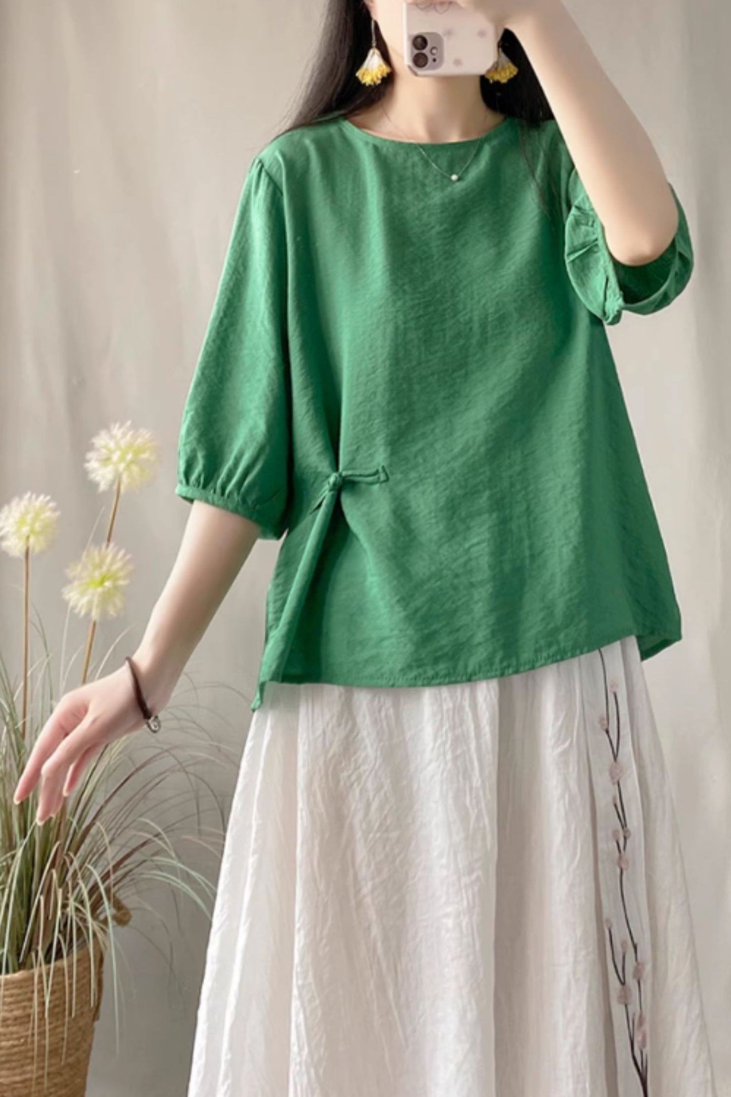 Loose fitting casual summer linen blouse C5052