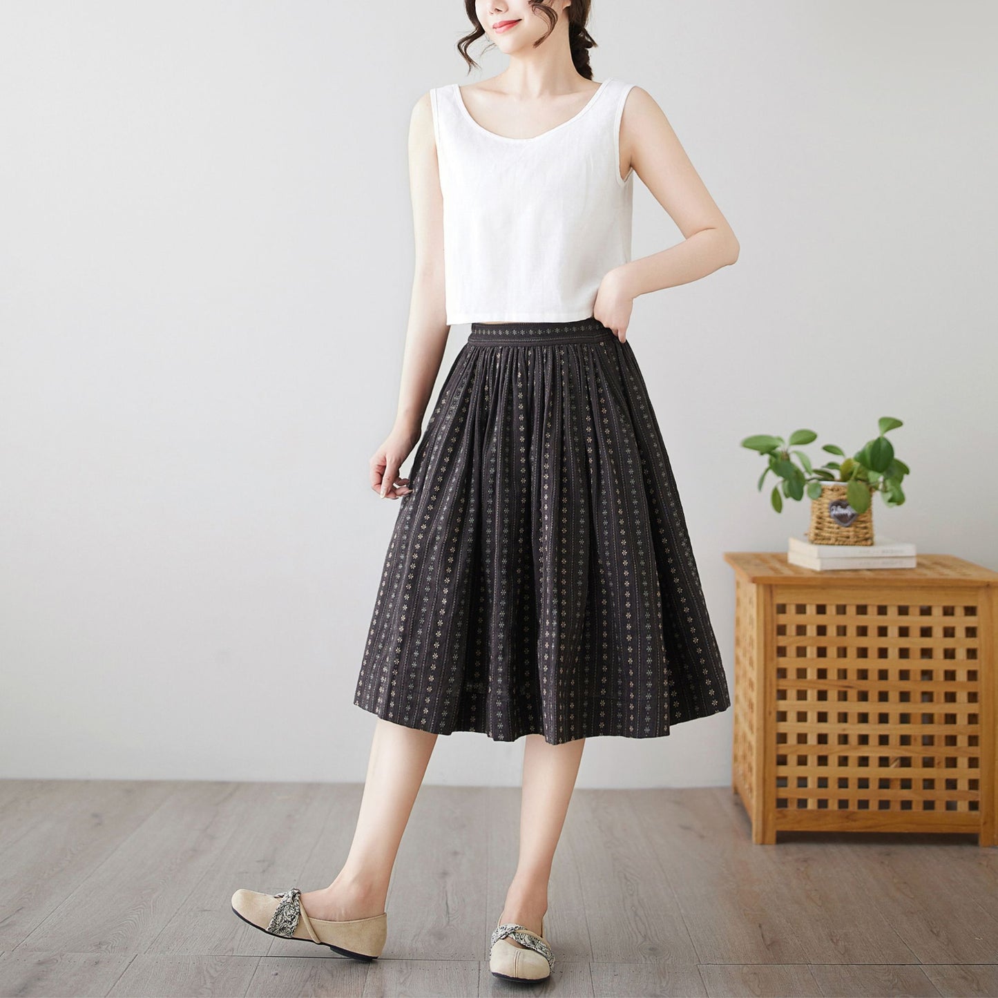 Summer Women's Cotton midi skirt c4894