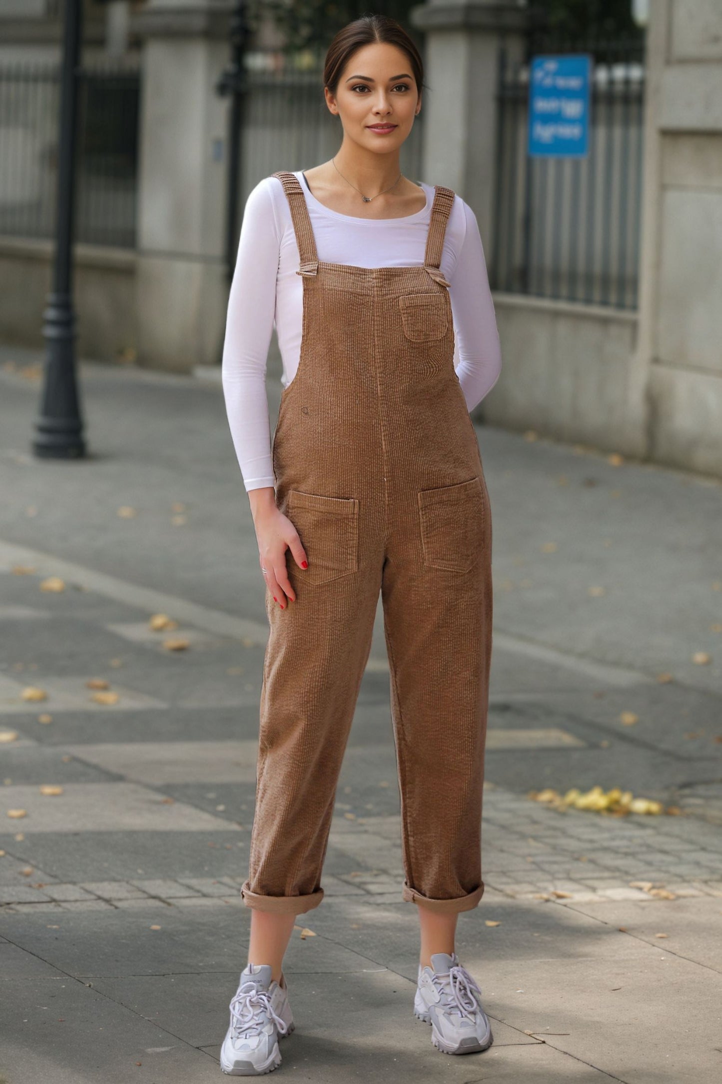 Women's Retro Brown corduroy overalls C5160