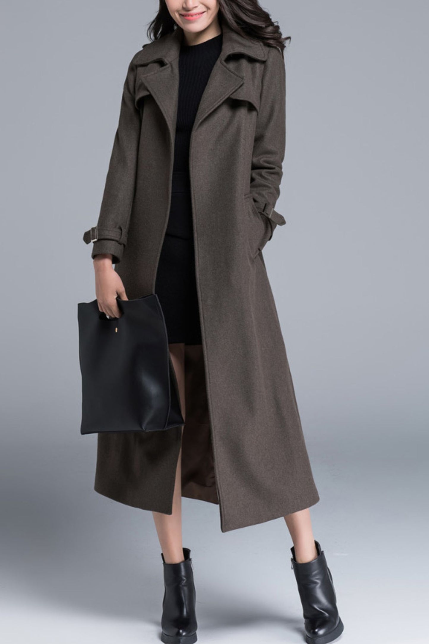 women autumn and winter waist tie long coat C4165