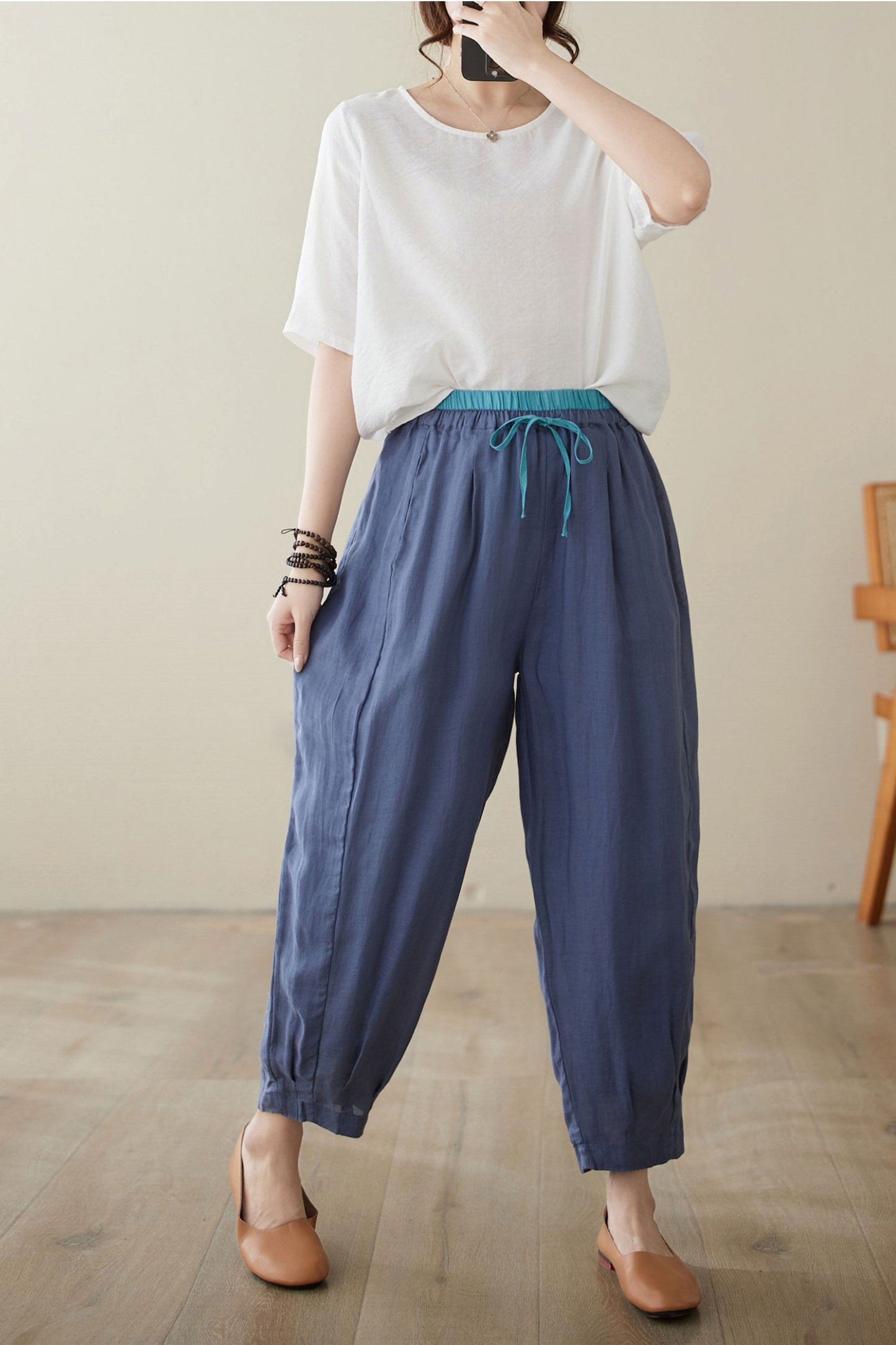 Loose Casual Elastic Waist pants C3968
