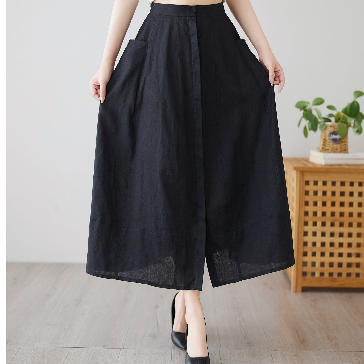 Casual Linen Skirt with pockets c4896