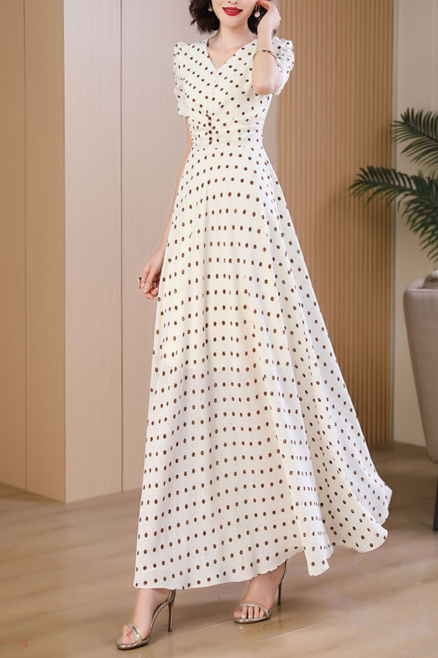 Beige French Women Summer dress C4127
