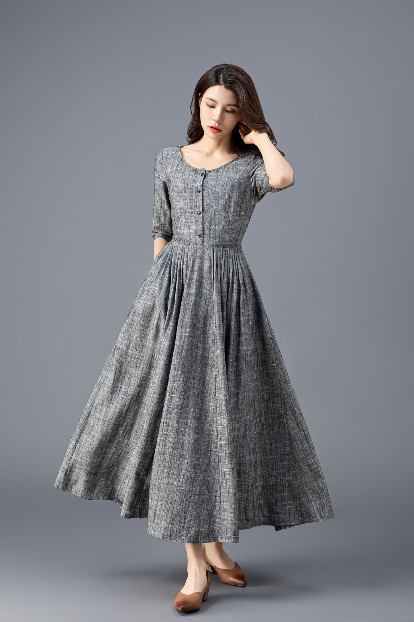 Women's Gray Linen Dress C3916