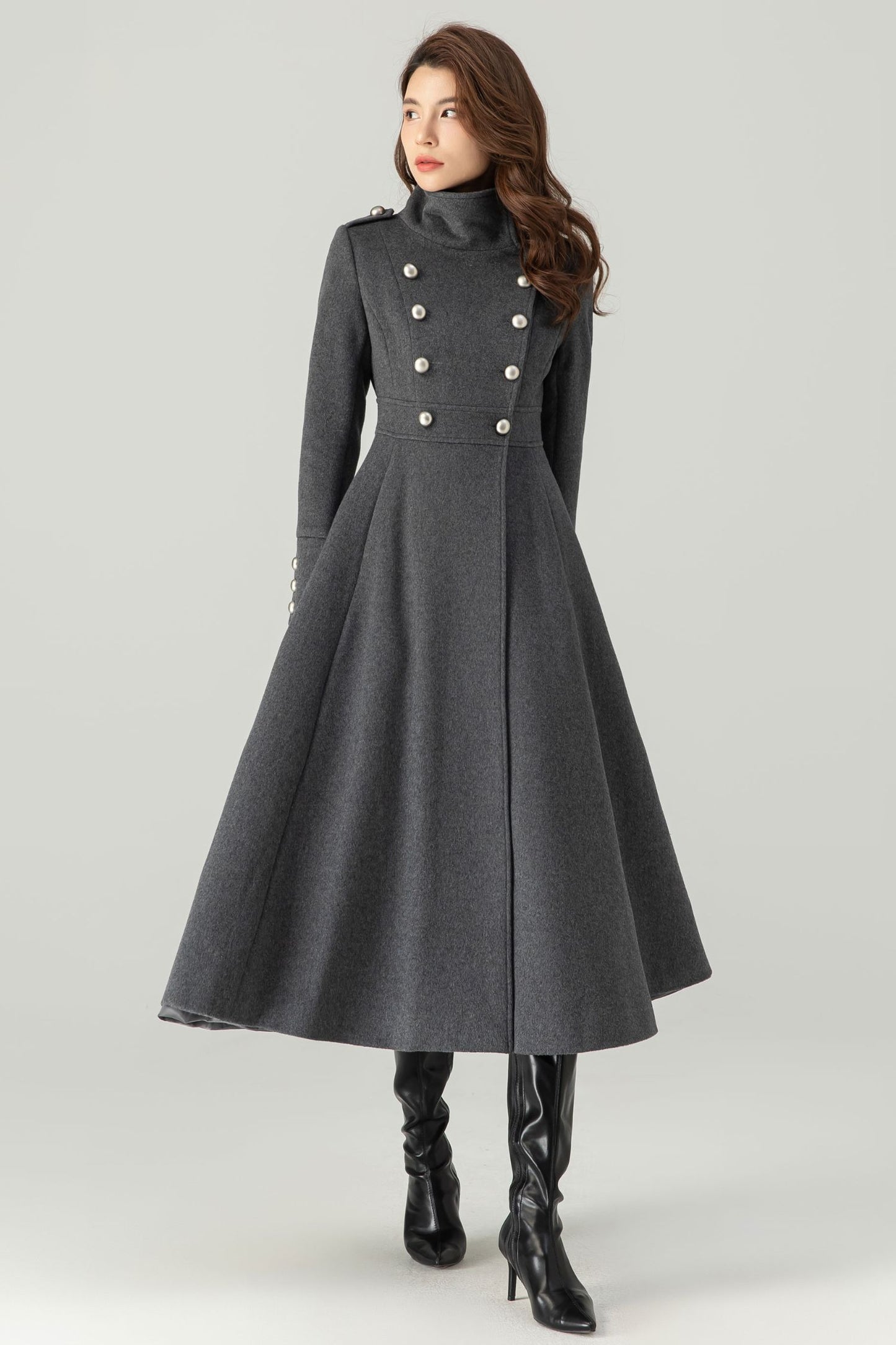 Grey Long Wool Coat C3703