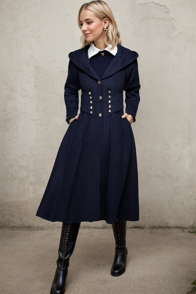 Hooded Wool Long Coat C739