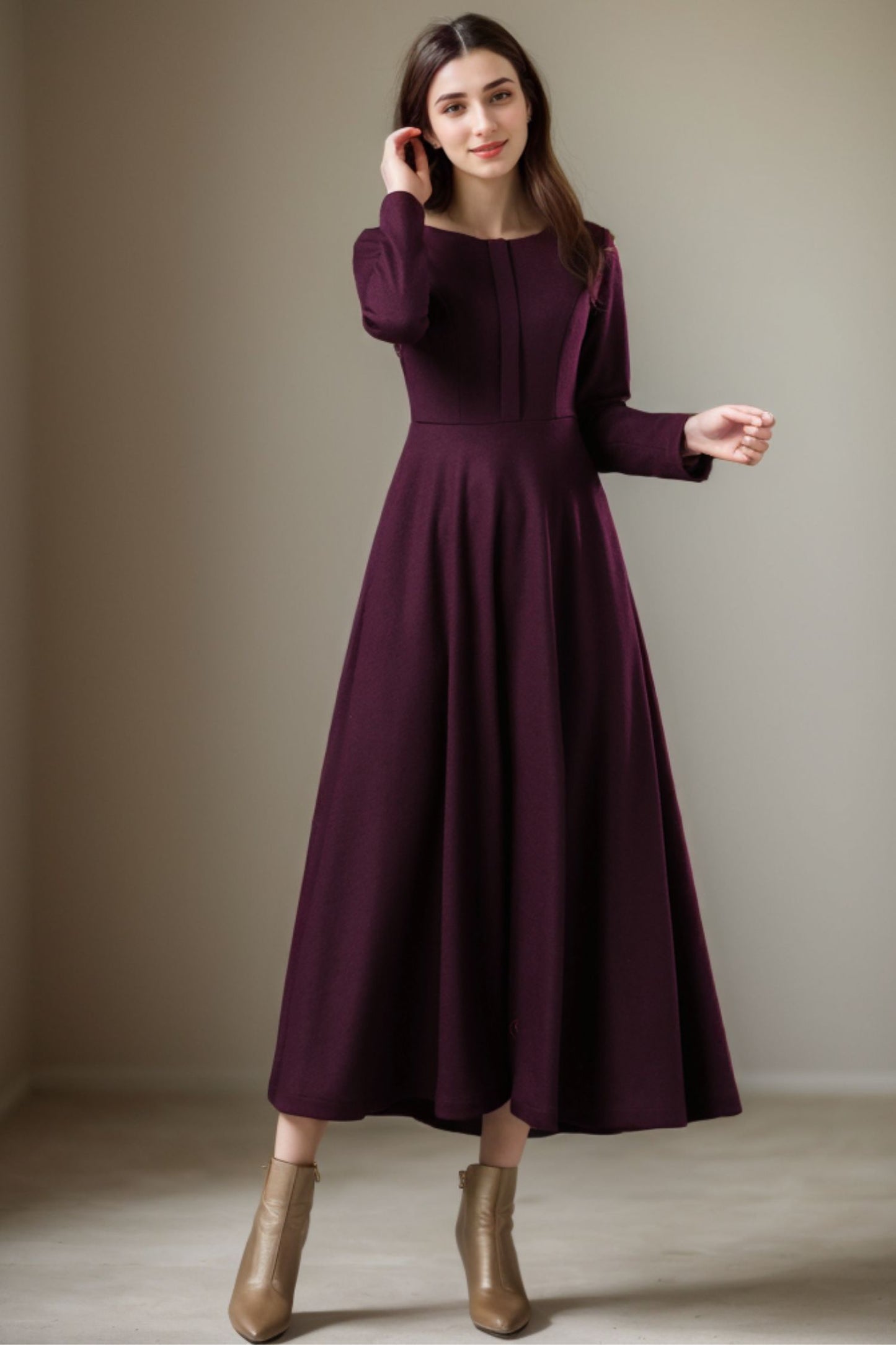 Women Vintage inspired Wool Dress C4270