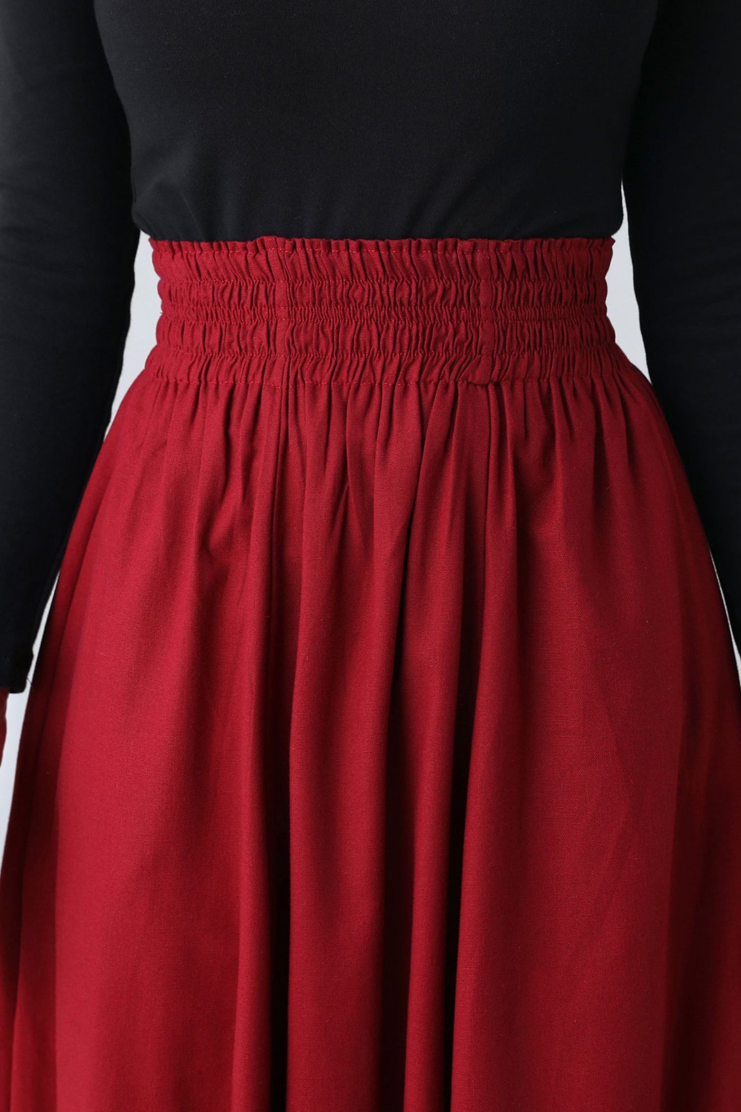 Red Maxi Linen Skirt, Full Swing Skirt C2610