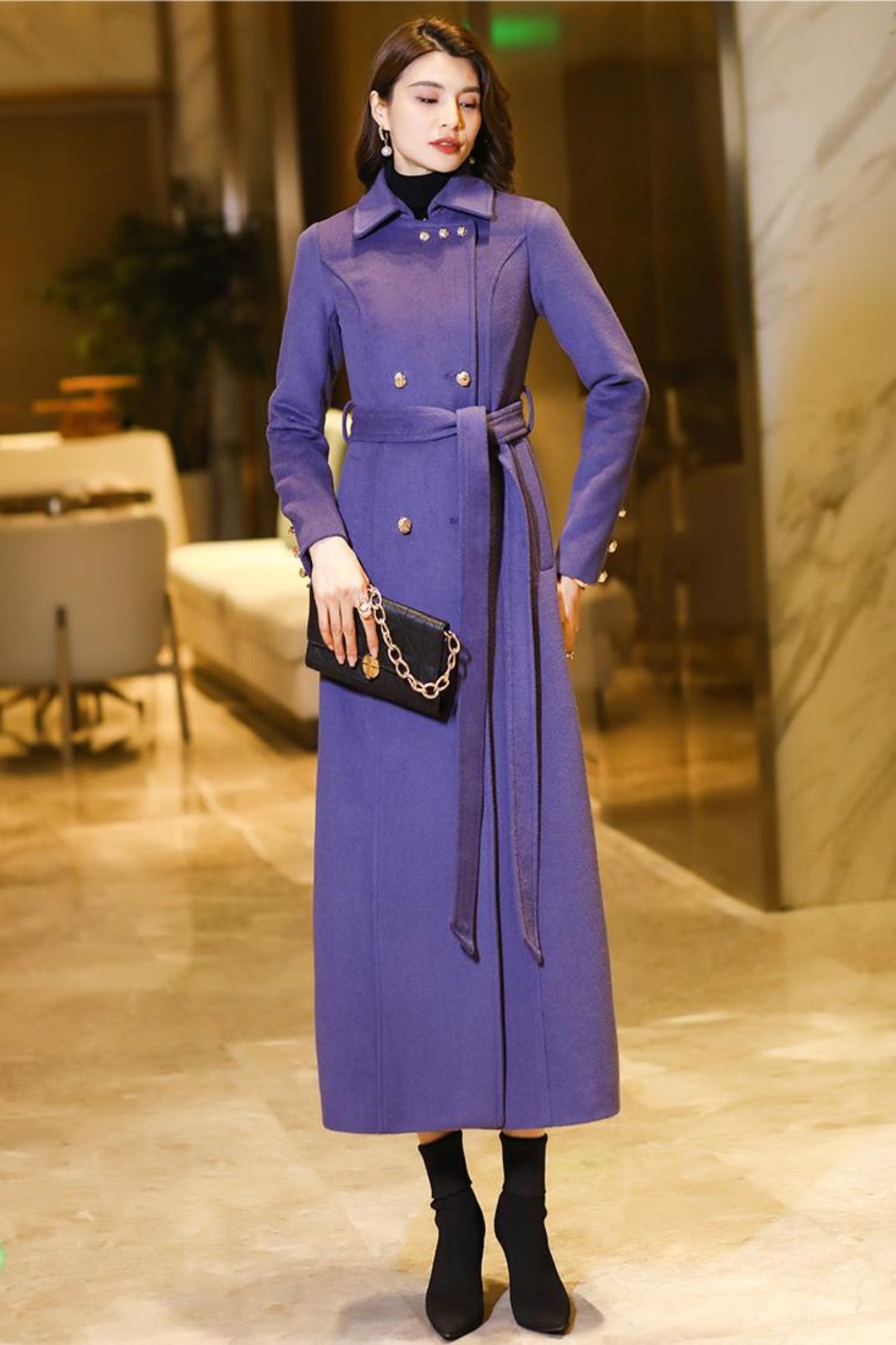 Women's Medium-length Purple coat C3772