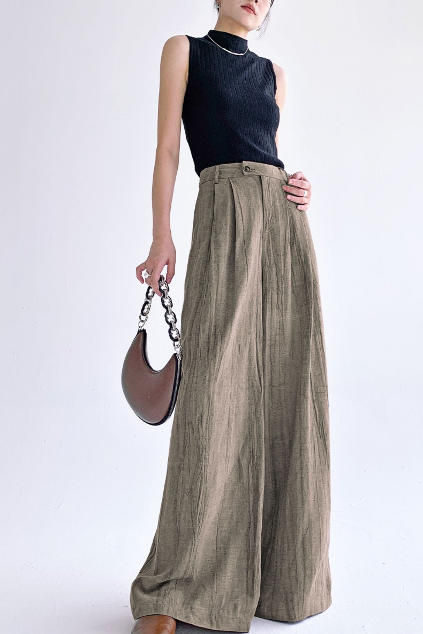 Cotton linen high-waisted loose leisure pants L0609