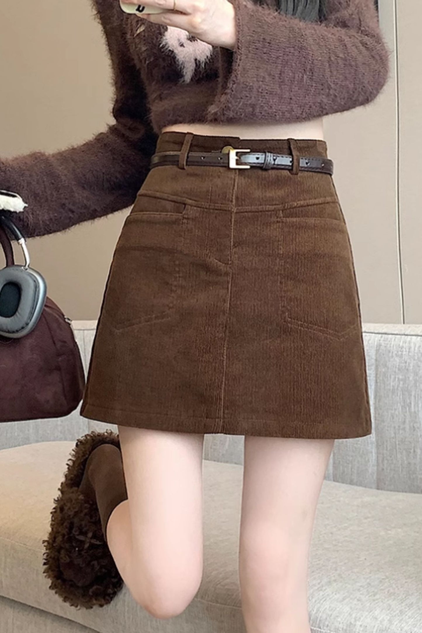 Vintage inspired short a line corduroy skirt C4637
