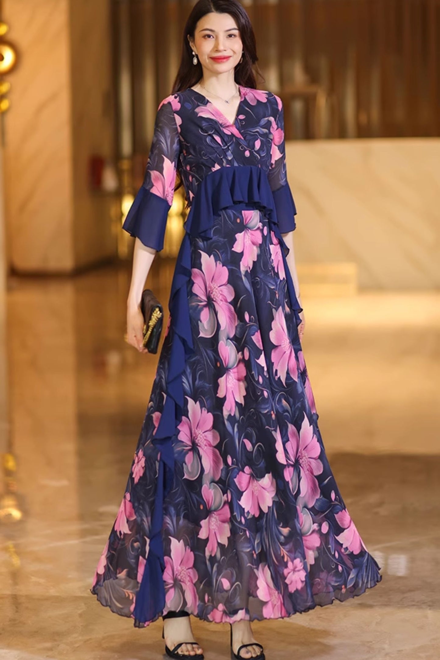 Long prom summer chiffon dress women C4930
