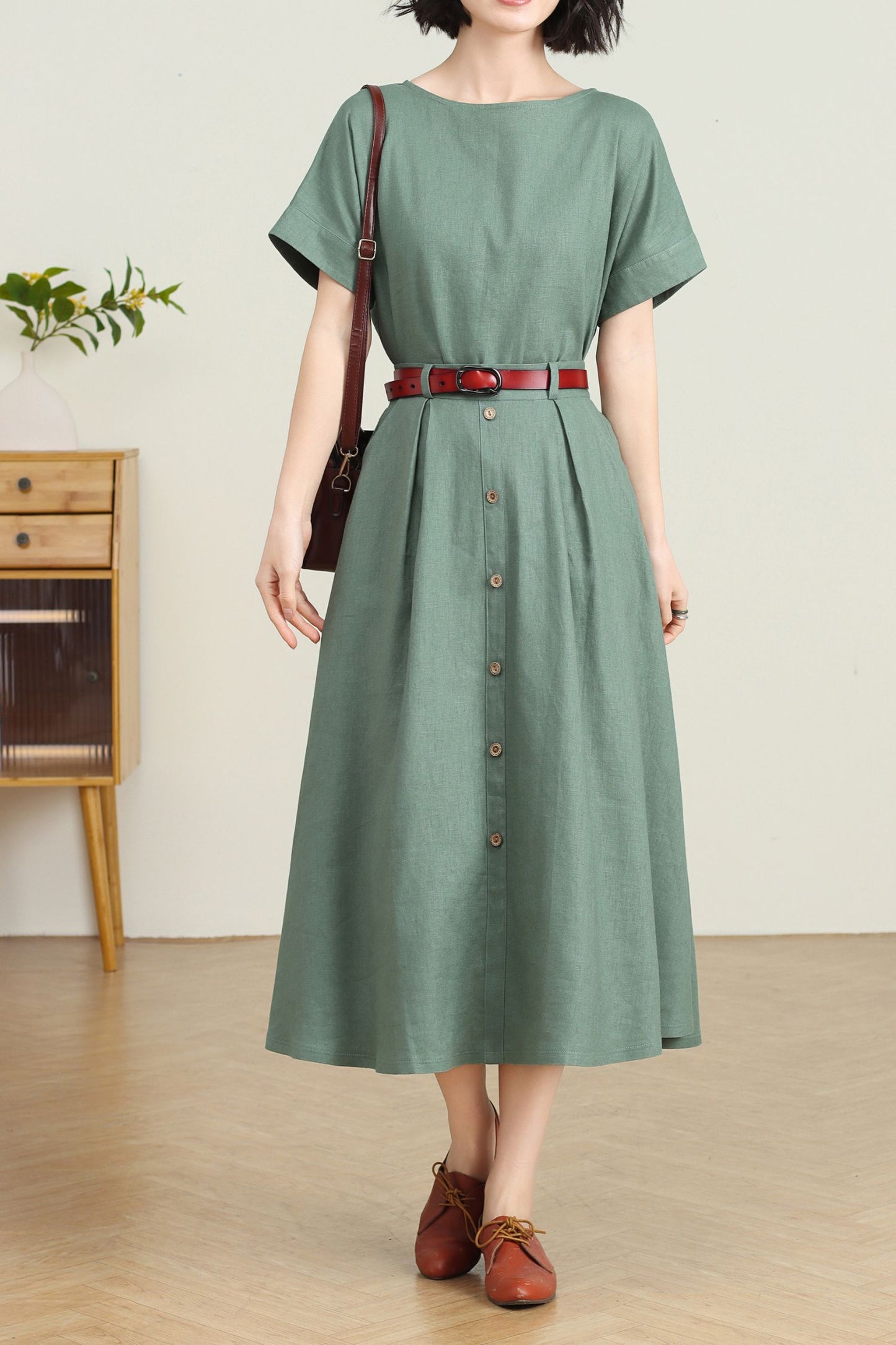 High Waisted Linen Skirt with Pockets C4728