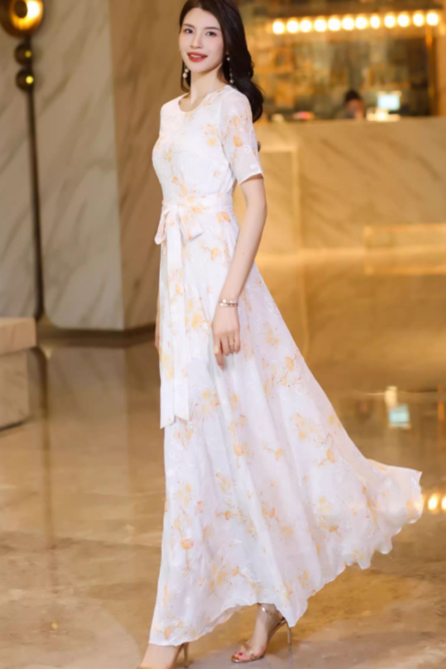 Romantic printed long chiffon dresses C4924