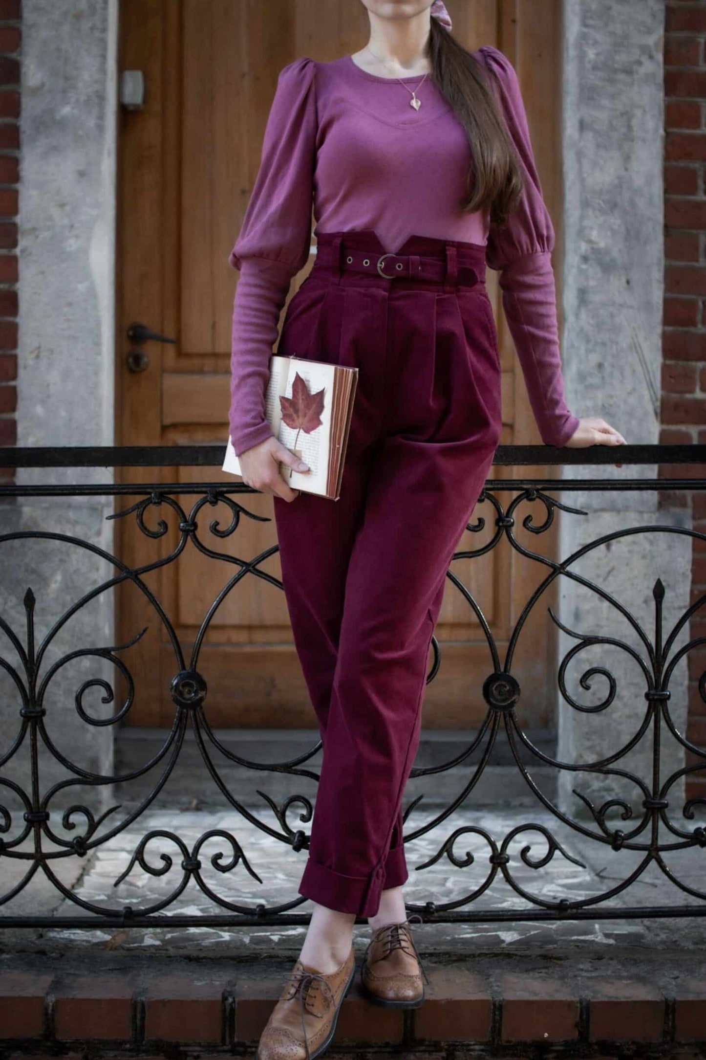 High waist corduroy long pants women TT0124