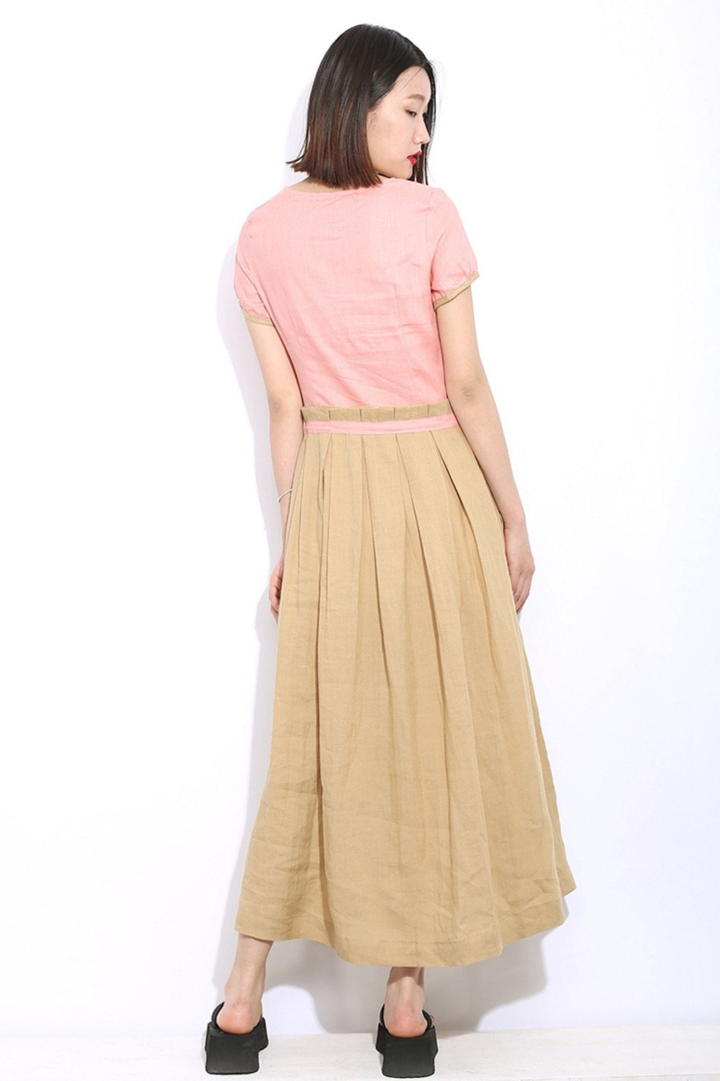Long patchwork linen dress C296
