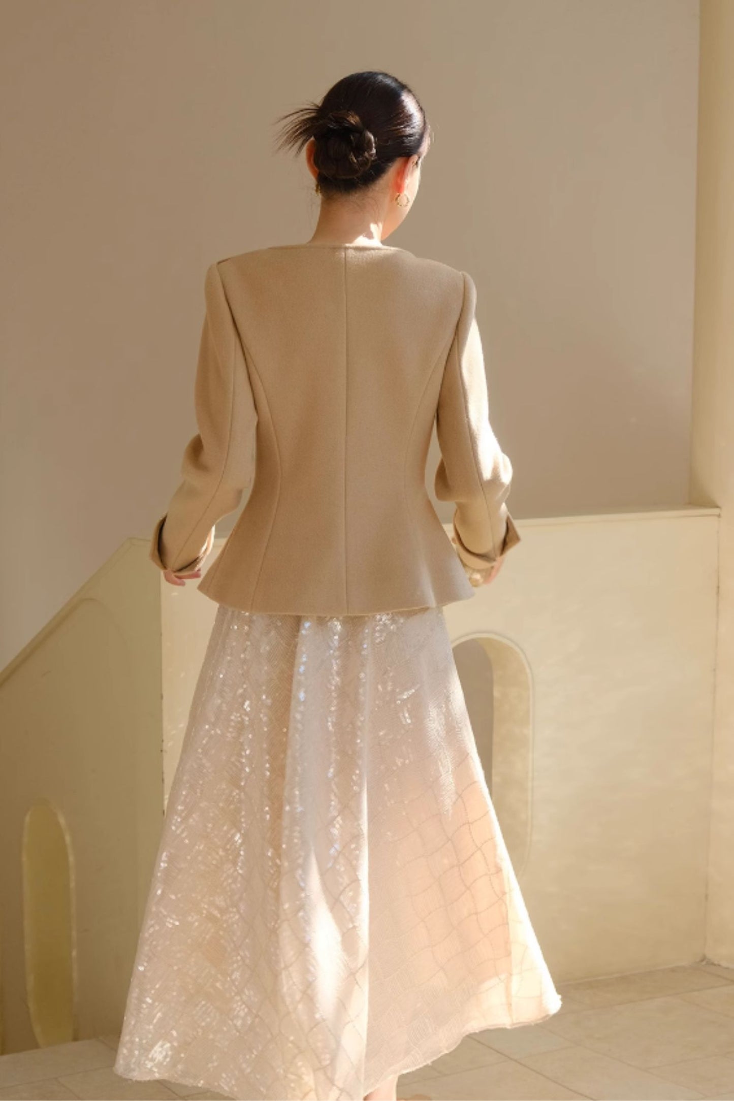 Asymmetrical short wool coat women C5174