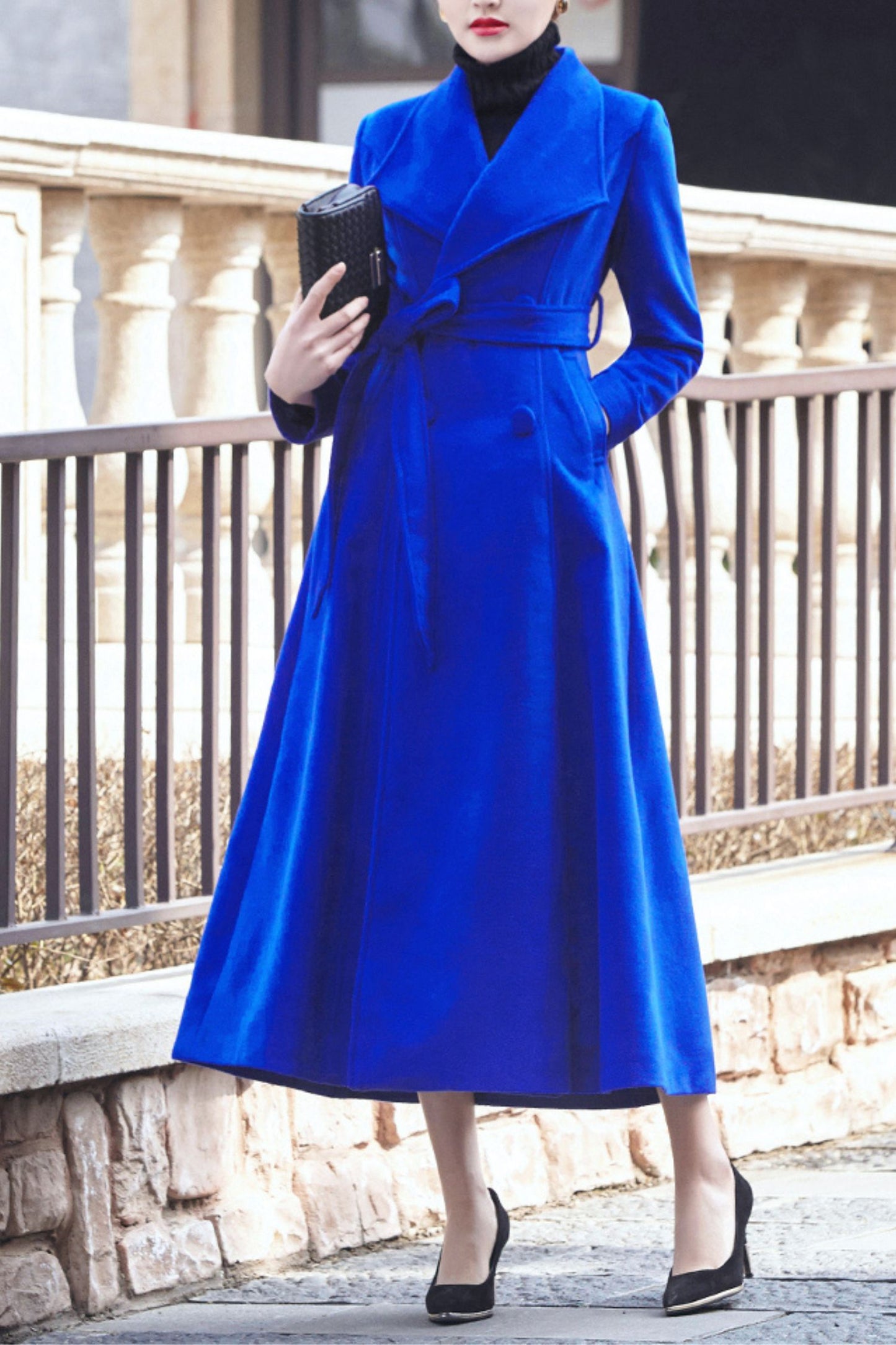 Women's Autumn and winter blue wool coat C4277