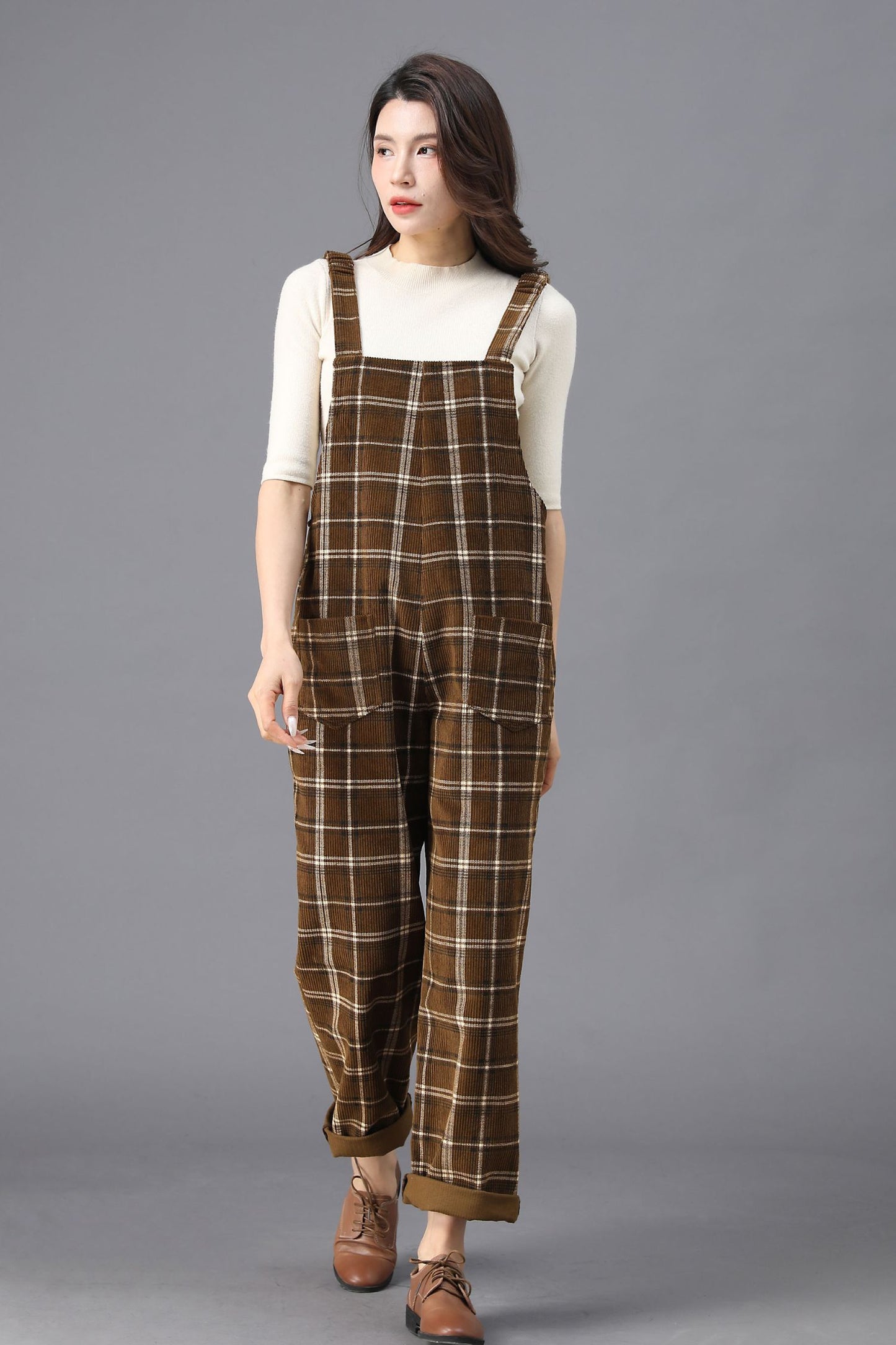 Brown Plaid Jumpsuits for the Modern Woman C3922