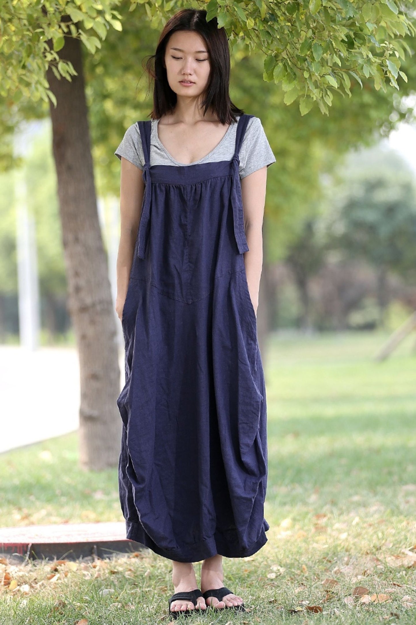 Linen Pinafore Blue Suspender Dress C278