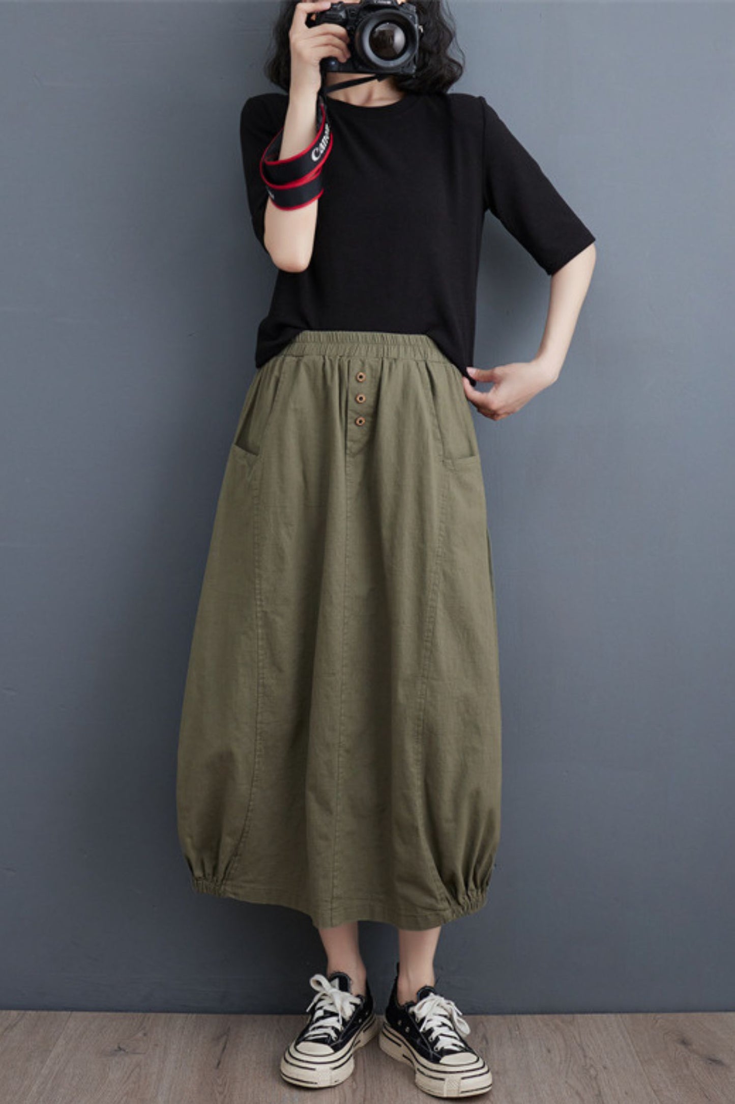 Cotton Linen Women Casual Elastic Waist A-line Skirt TT0020