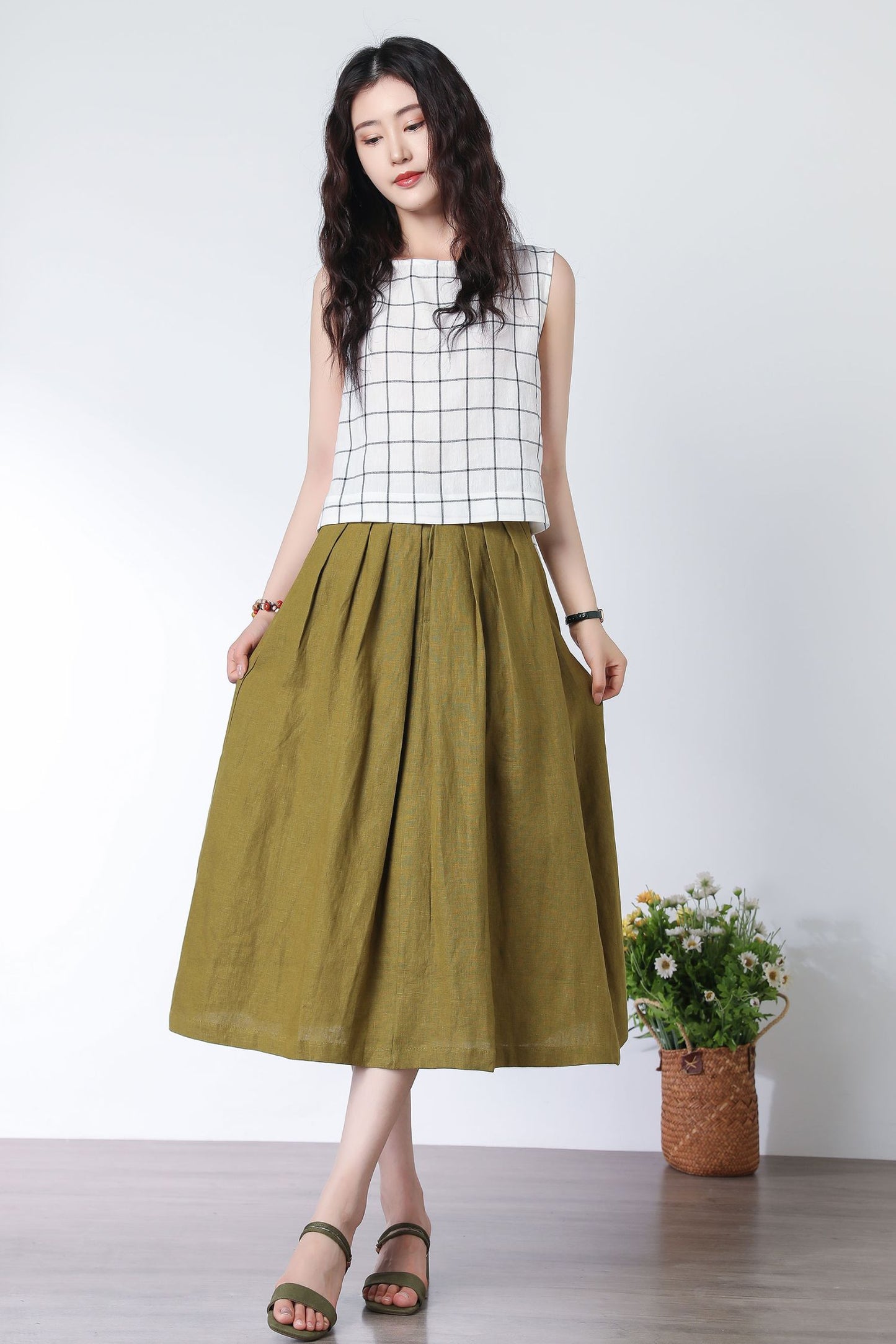 Summer A line skirt midi skirt C3331