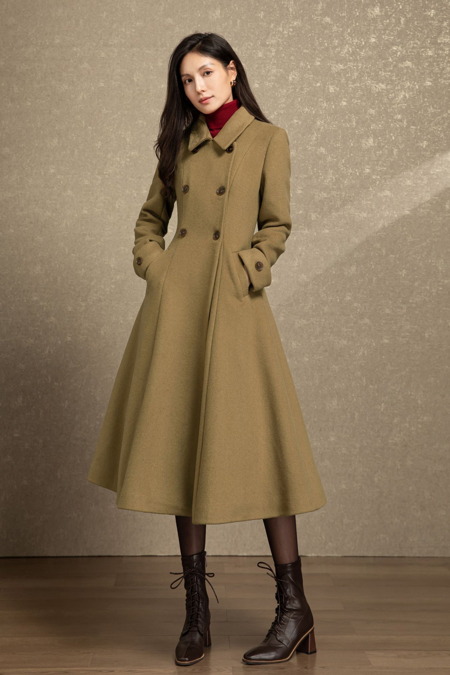 Double breasted long winter wool coat C4494