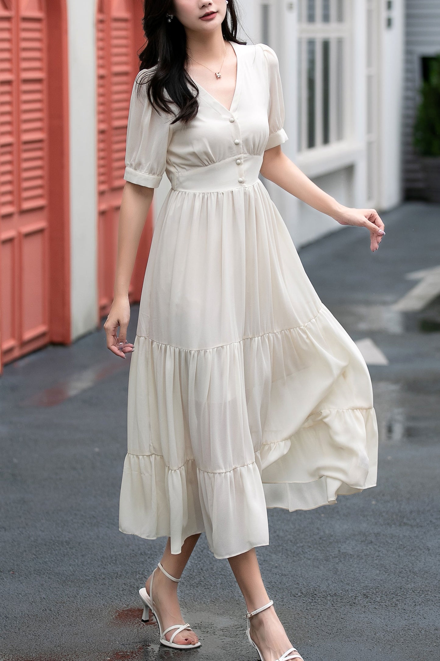 Fit and flare long prom chiffon dress C5038