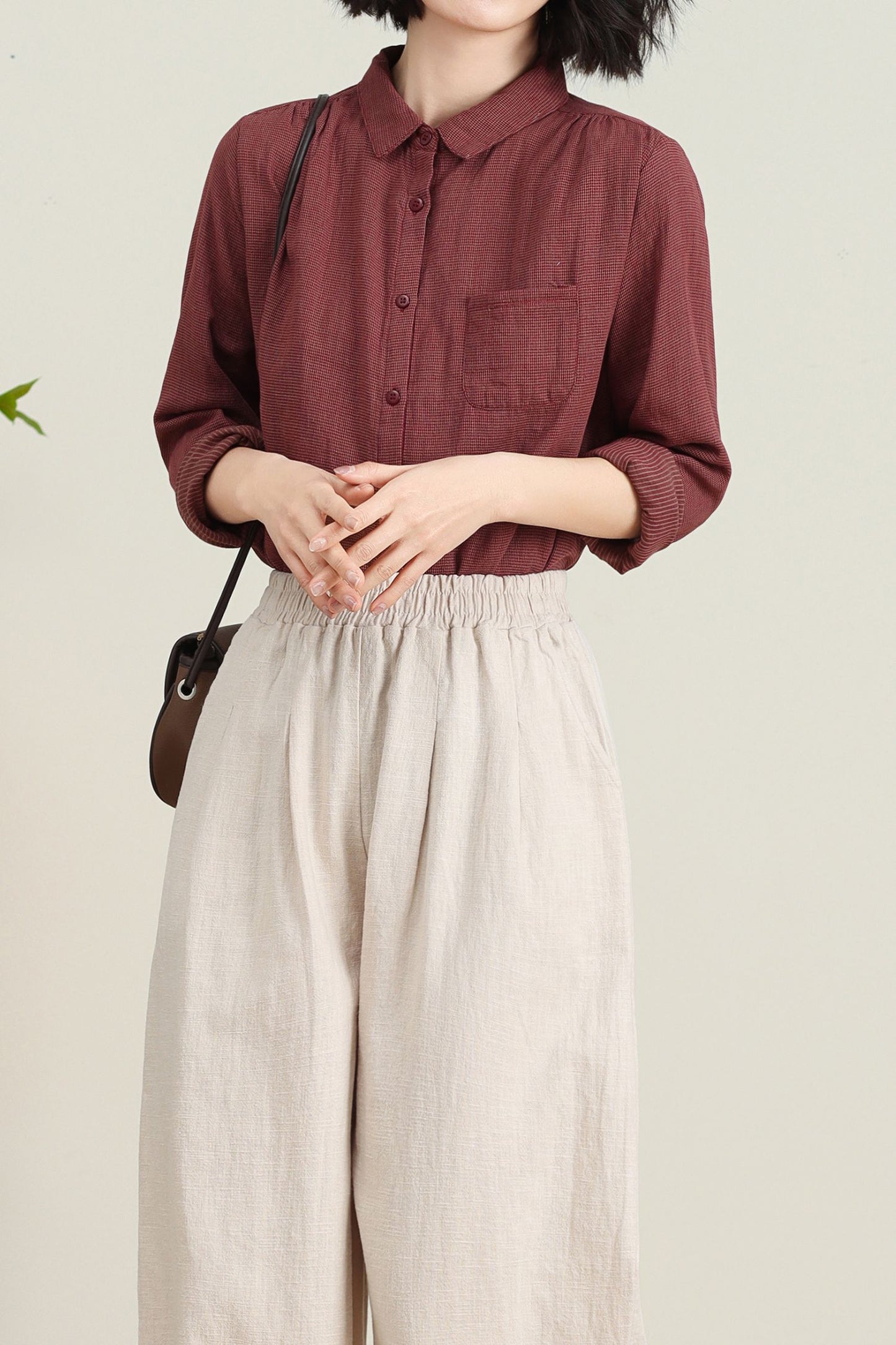 Loose fit plaid cotton blouse for women C4738