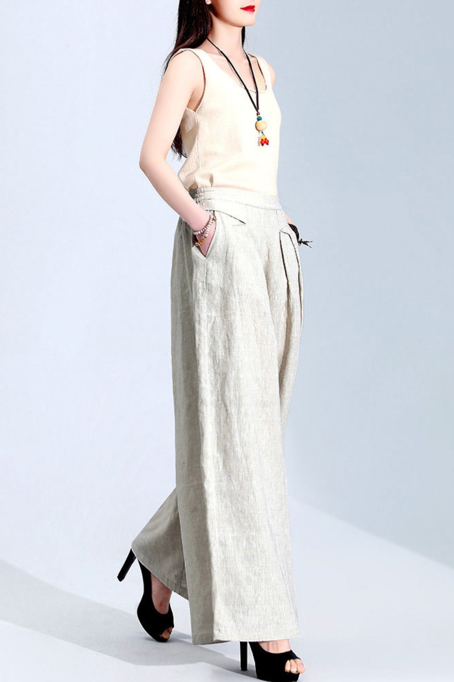 Wide leg Linen Loose Casual Spring pants C2418