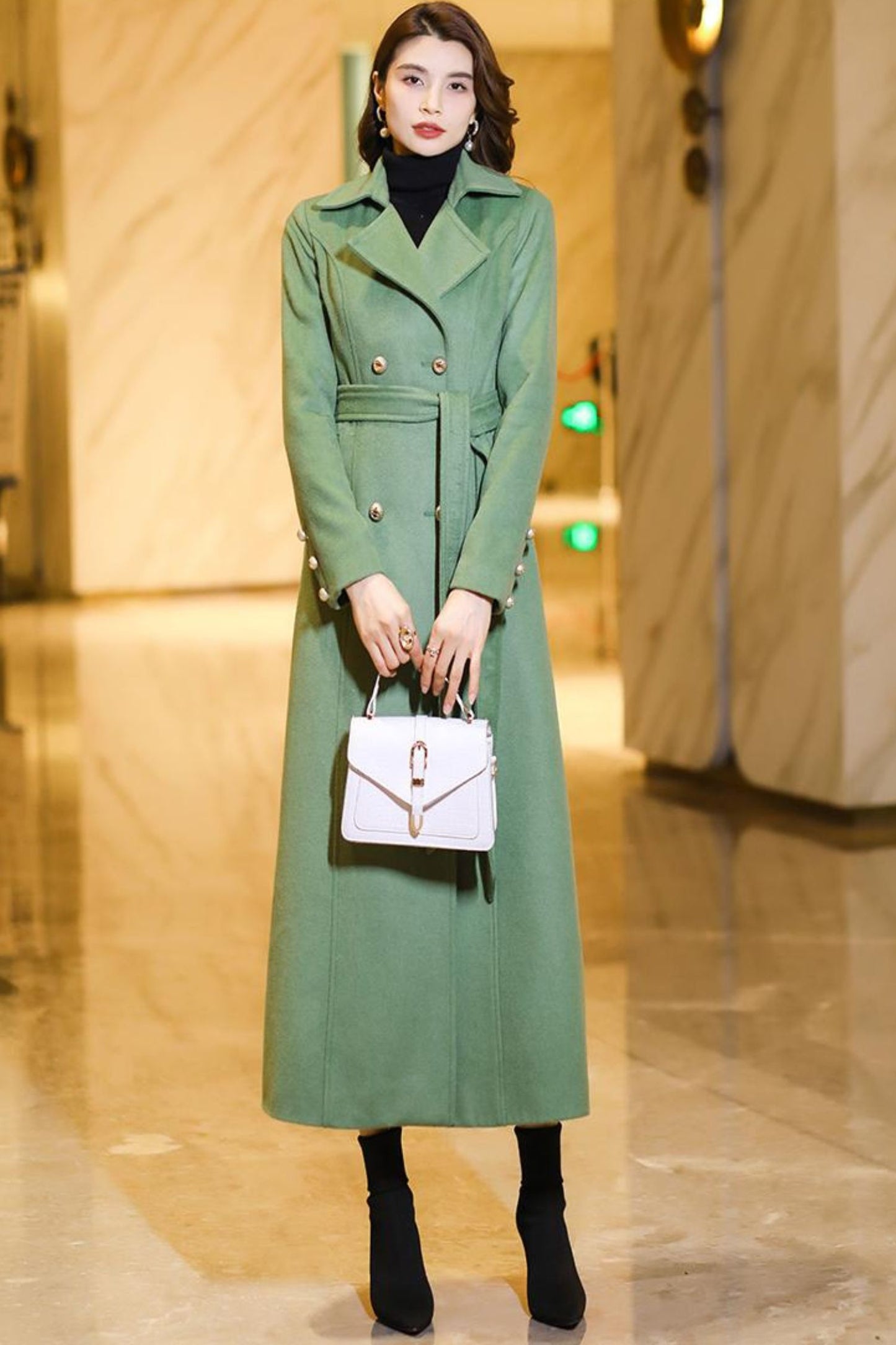 Women's long winter wool coat C3775