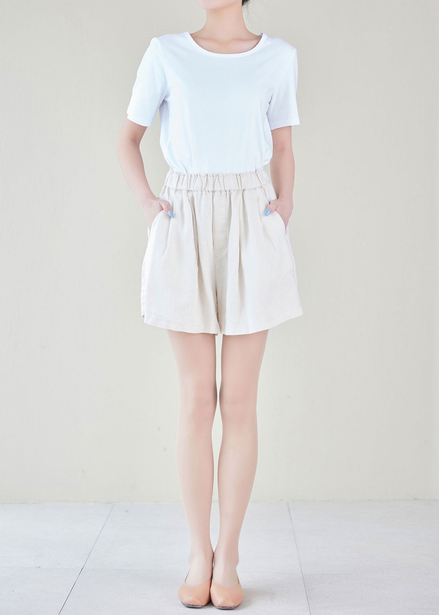 Natural High Waist Linen Shorts C2154