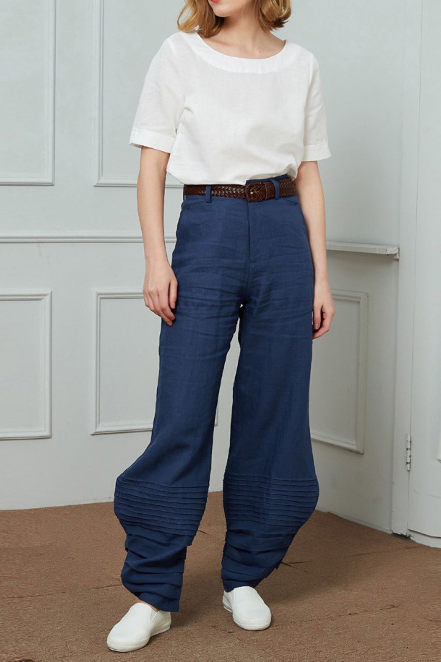 Blue Linen Casual pants C1454